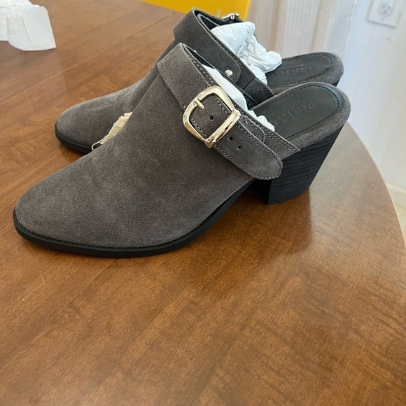 Rag & Co TARRAH Grey Stacked Heel Mules With Adjustable Buckle - Picture 4 of 7